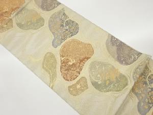 抽象円・波に草花模様織出し袋帯